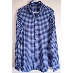 Peter Millar Crown Sport Blue & Plum Check Long Sleeve Button Down Shirt Men's L
